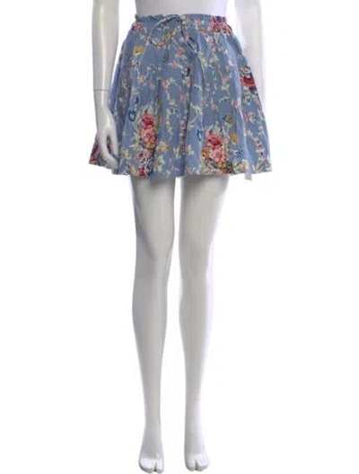 Pre-owned Love The Label Floral Print Mini Skirt W/ Tags In Blue