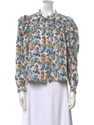Pre-owned Love The Label Floral Print Mock Neck Blouse