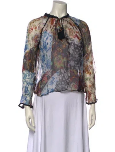 Pre-owned Love The Label Floral Print Mock Neck Blouse In Multi