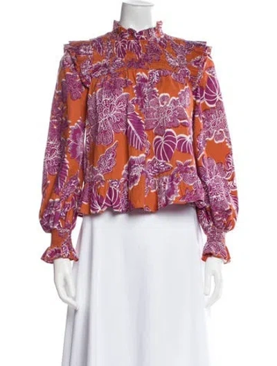 Pre-owned Love The Label Floral Print Mock Neck Blouse In Multi