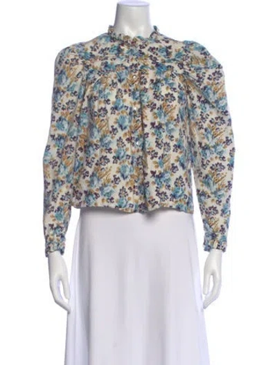 Pre-owned Love The Label Floral Print Mock Neck Blouse In Neutral