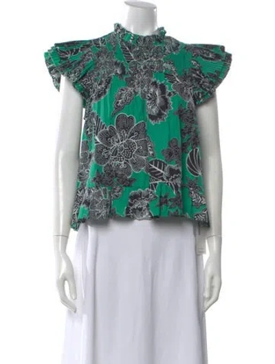 Pre-owned Love The Label Floral Print Mock Neck Top In Green