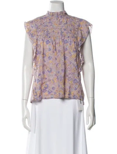 Pre-owned Love The Label Floral Print Mock Neck Top In Purple
