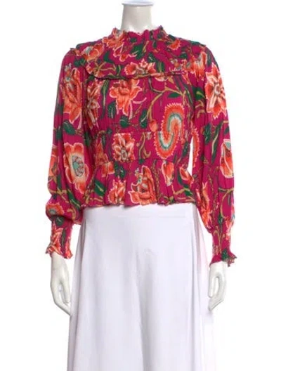 Pre-owned Love The Label Floral Print Mock Neck Top In Purple