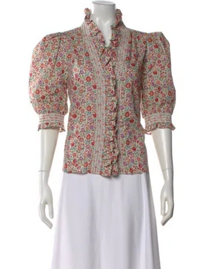 Pre-owned Love The Label Floral Print Short Sleeve Blouse In Multi