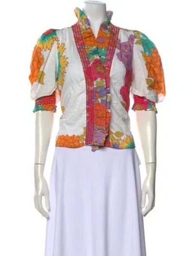 Pre-owned Love The Label Floral Print Short Sleeve Blouse In Pink