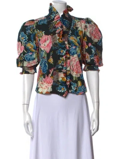 Pre-owned Love The Label Floral Print Short Sleeve Blouse In Pink