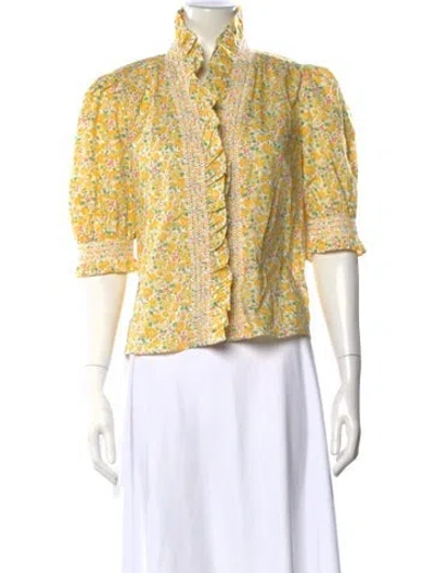 Pre-owned Love The Label Floral Print Short Sleeve Blouse In Yellow