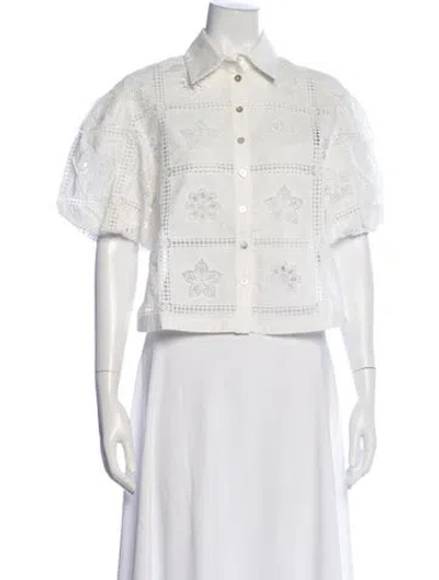 Pre-owned Love The Label Floral Print Short Sleeve Button-up Top W/ Tags In White