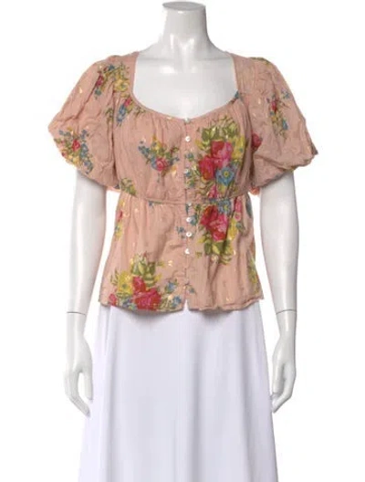 Pre-owned Love The Label Floral Print Square Neckline Blouse In Pink