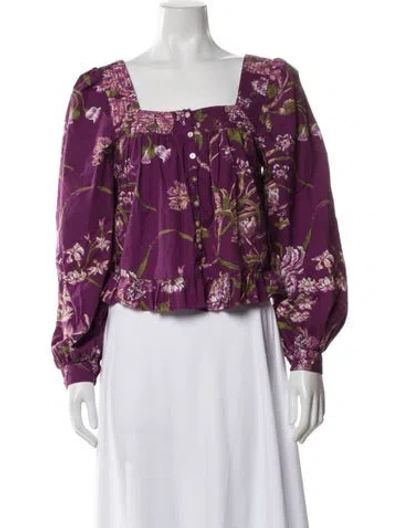 Pre-owned Love The Label Floral Print Square Neckline Blouse In Purple