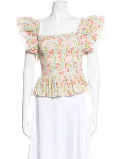 Pre-owned Love The Label Floral Print Square Neckline Top In Orange