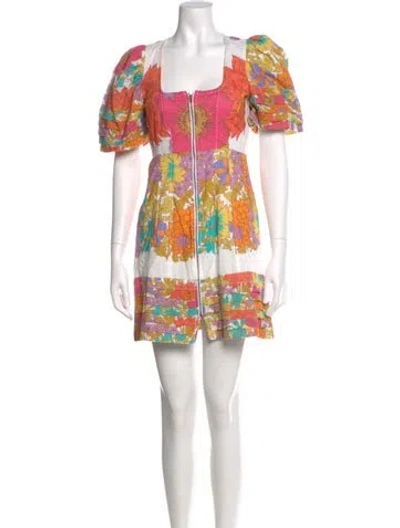 Pre-owned Love The Label Floral Print Square Neckline Top W/ Tags In White