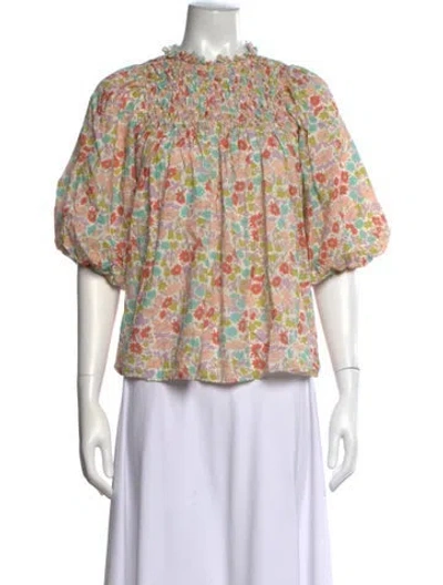 Pre-owned Love The Label Floral Print Tie Neck Top In Multicolor