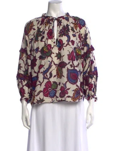 Pre-owned Love The Label Floral Print Tie Neck Top In Neutrals