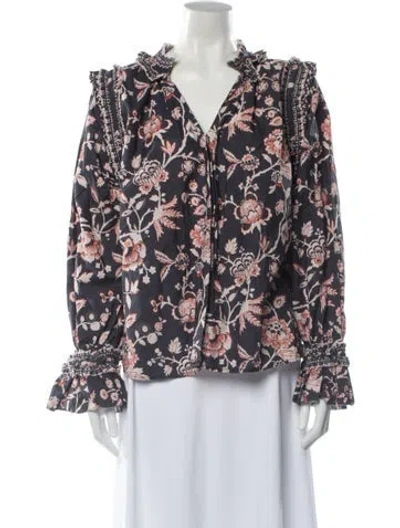 Pre-owned Love The Label Floral Print V-neck Blouse In Blue