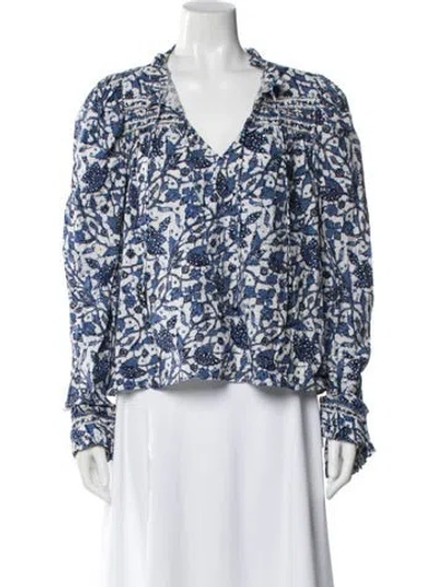 Pre-owned Love The Label Floral Print V-neck Blouse In Blue