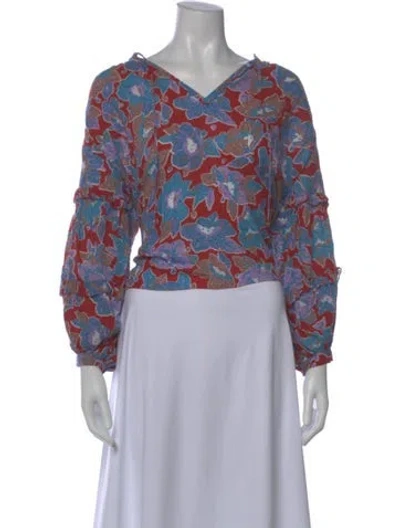 Pre-owned Love The Label Floral Print V-neck Blouse In Blue