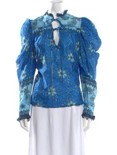 Pre-owned Love The Label Floral Print V-neck Blouse In Blue