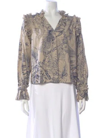 Pre-owned Love The Label Floral Print V-neck Blouse In Neutral