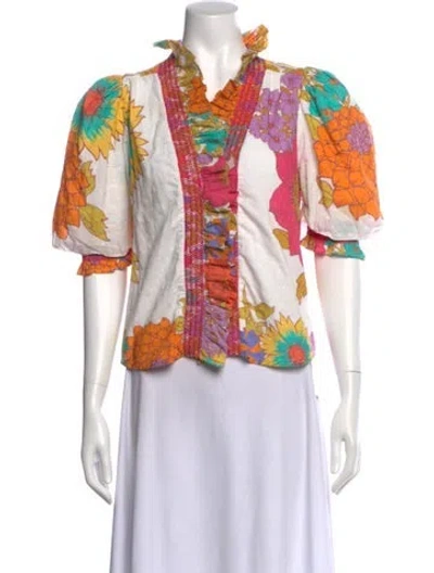 Pre-owned Love The Label Floral Print V-neck Blouse In Pink