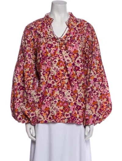 Pre-owned Love The Label Floral Print V-neck Blouse In Purple