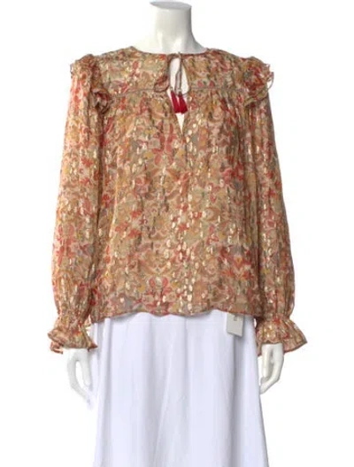 Pre-owned Love The Label Floral Print V-neck Blouse In Red