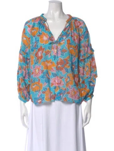 Pre-owned Love The Label Floral Print V-neck Blouse In Red