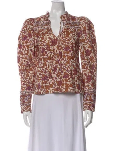 Pre-owned Love The Label Floral Print V-neck Blouse W/ Tags In Brown