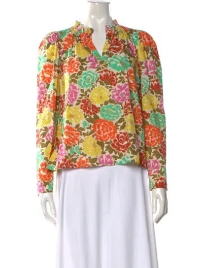 Pre-owned Love The Label Floral Print V-neck Blouse In Yellow
