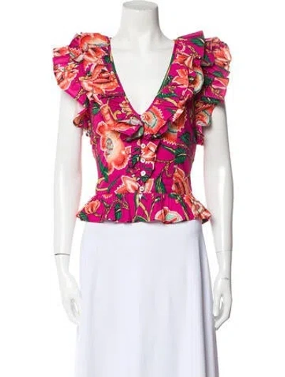 Pre-owned Love The Label Floral Print V-neck Crop Top In Pink