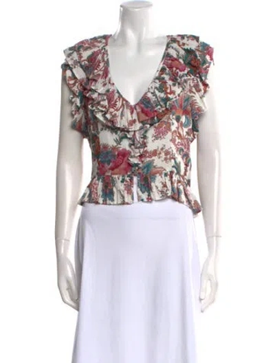 Pre-owned Love The Label Floral Print V-neck Crop Top In Purple