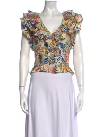 Pre-owned Love The Label Floral Print V-neck Top In Multicolor