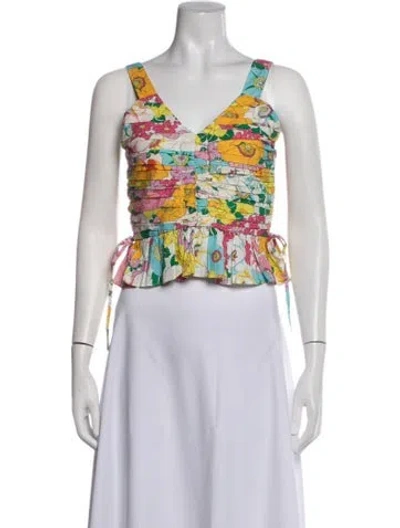 Pre-owned Love The Label Floral Print V-neck Top In Multicolor