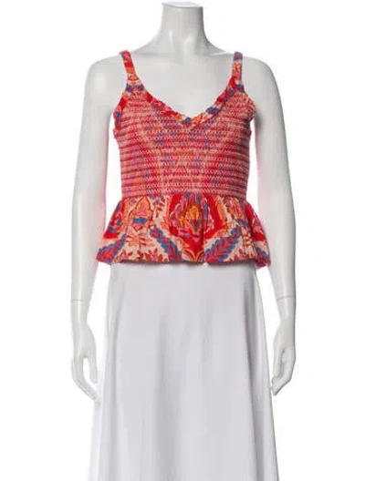 Pre-owned Love The Label Floral Print V-neck Top In Orange