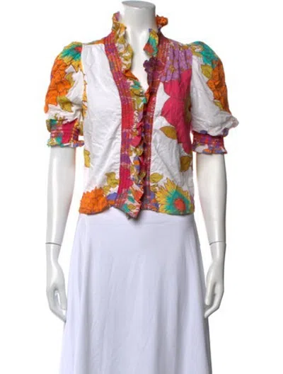 Pre-owned Love The Label Floral Print V-neck Top In Pink