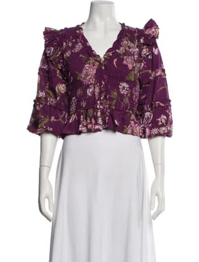 Pre-owned Love The Label Floral Print V-neck Top In Purple