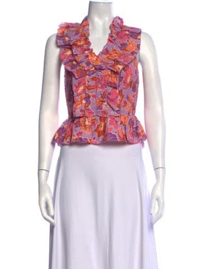 Pre-owned Love The Label Floral Print V-neck Top In Purple