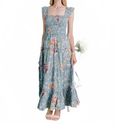 Love The Label Gaya Maxi Dress In Powerscourt Garden Floral In Blue