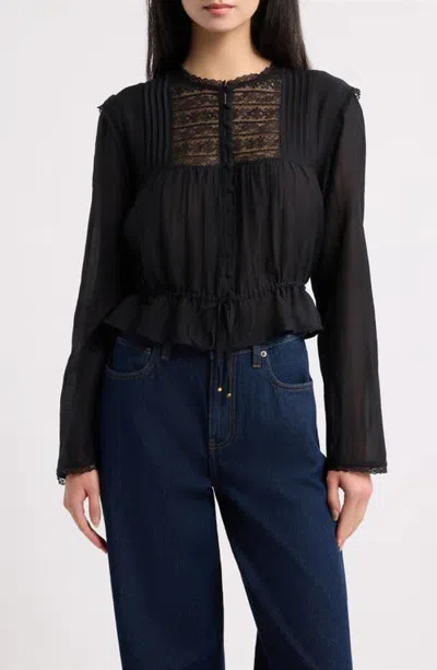 Love The Label Hadley Pintuck Lace Cotton Blend Top In Black