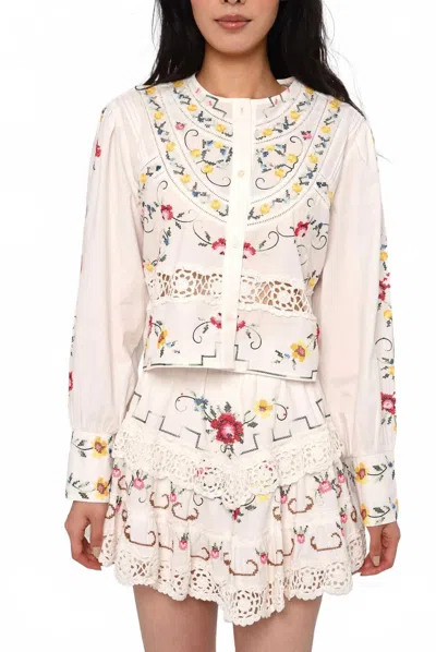 Love The Label Hallie Long Sleeve Top In White In Multi