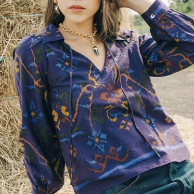 Love The Label Henrietta Top In Melina Ikat Blue In Multi