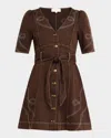 Love The Label Ines Belted Denim Mini Dress In Espresso