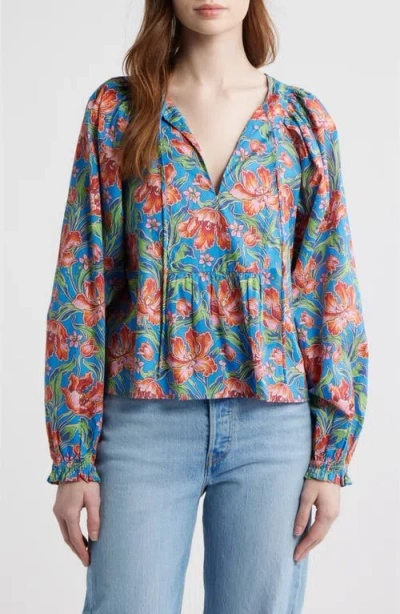Love The Label Junie Floral Print Shirt In Blue