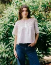 Love The Label Katrina Short Sleeve Top In White Swan In Pink