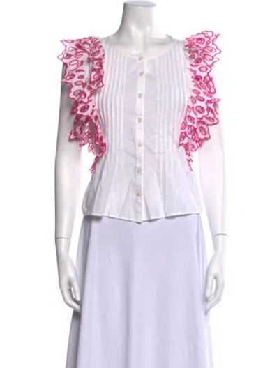 Pre-owned Love The Label Lace Pattern Crew Neck Blouse In Multi
