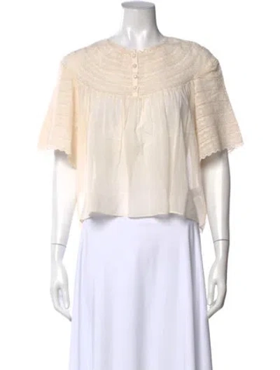 Pre-owned Love The Label Lace Pattern Crew Neck Blouse W/ Tags In Neutral