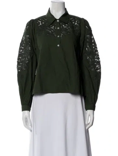 Pre-owned Love The Label Lace Pattern Long Sleeve Blouse In Green