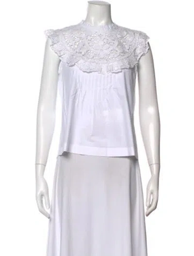 Pre-owned Love The Label Lace Pattern Mock Neck Top In White