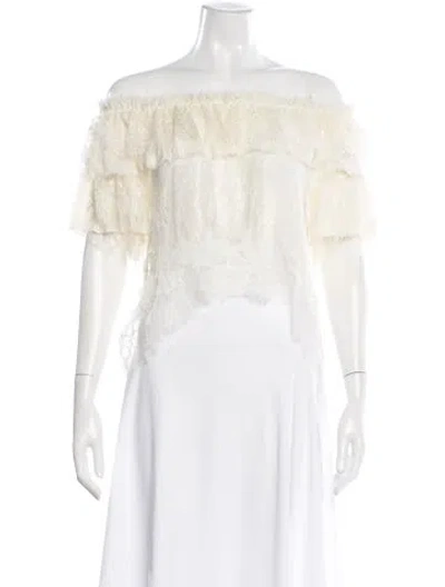 Pre-owned Love The Label Lace Pattern Off-the-shoulder Top In Neutral